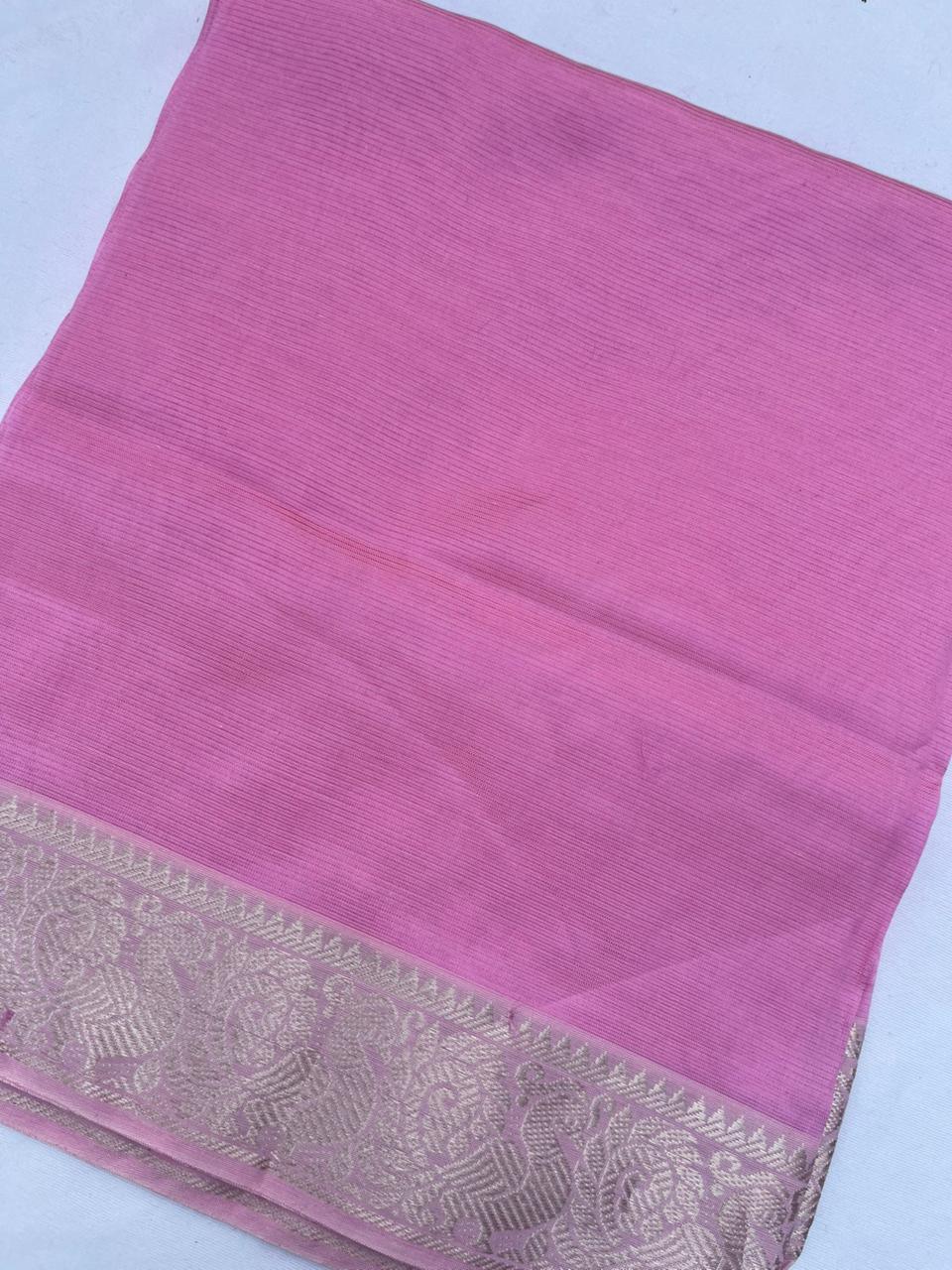 Mangalagiri Semi Pattu Dress Material with Zari Border – Pink Colour