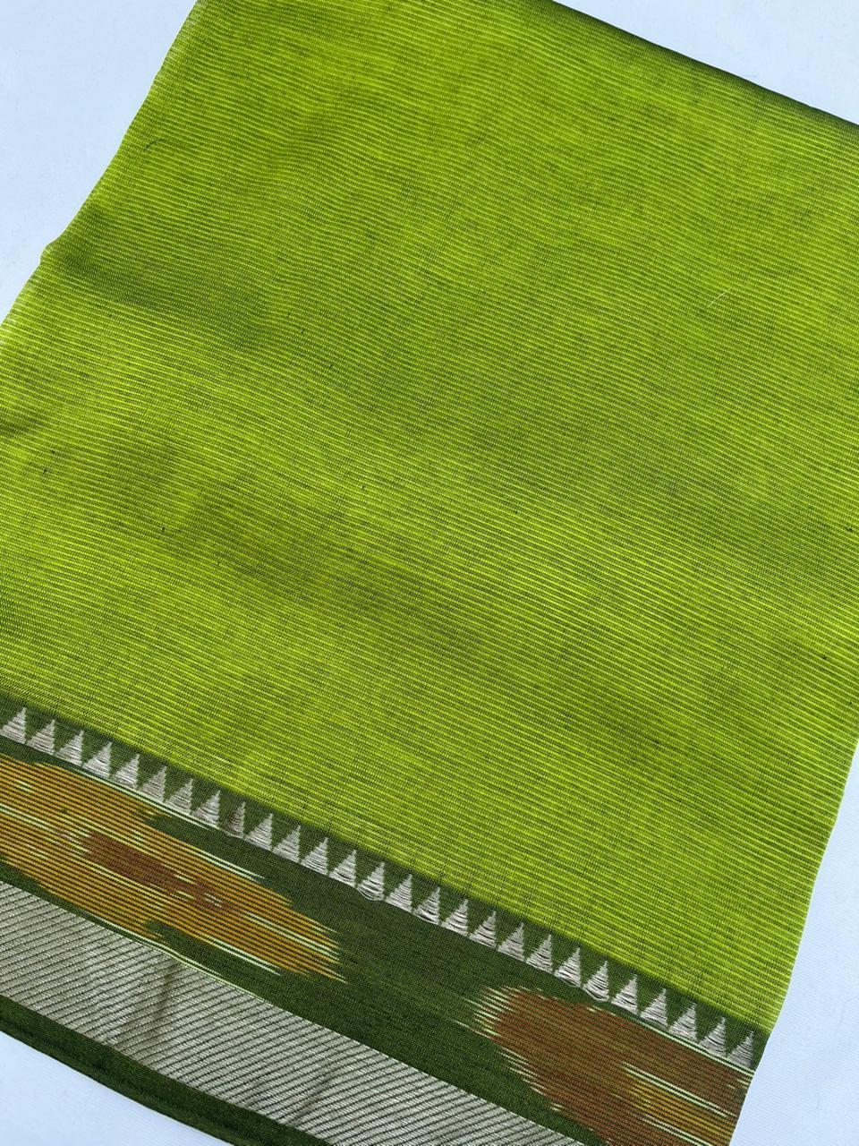 Mangalagiri Semi Pattu Dress Material with Pochampally Border – Green Colour