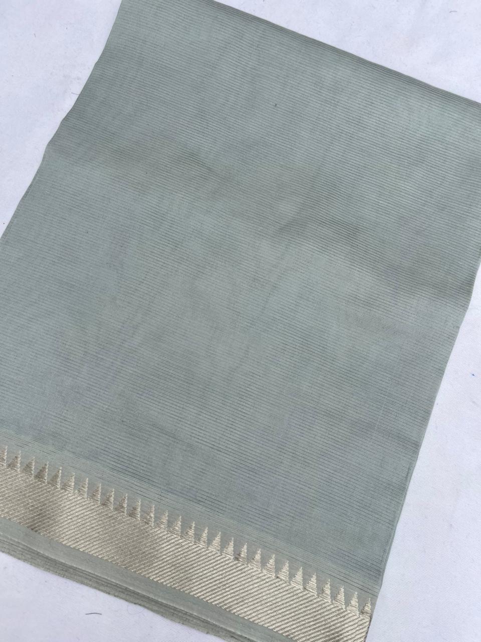 Mangalagiri Semi Pattu Dress Material with Zari Border – Gray Colour