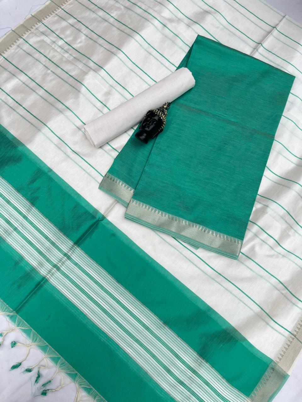 Mangalagiri Semi Pattu Dress Material with Zari Border – Light Sea Green Colour
