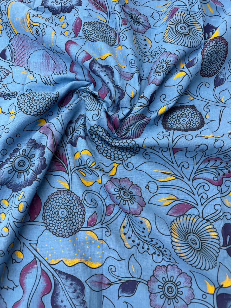 Soft Nagari Cotton Unstitched Dress Material | Daily Wear Yellow & Sky Blue 3pc Set