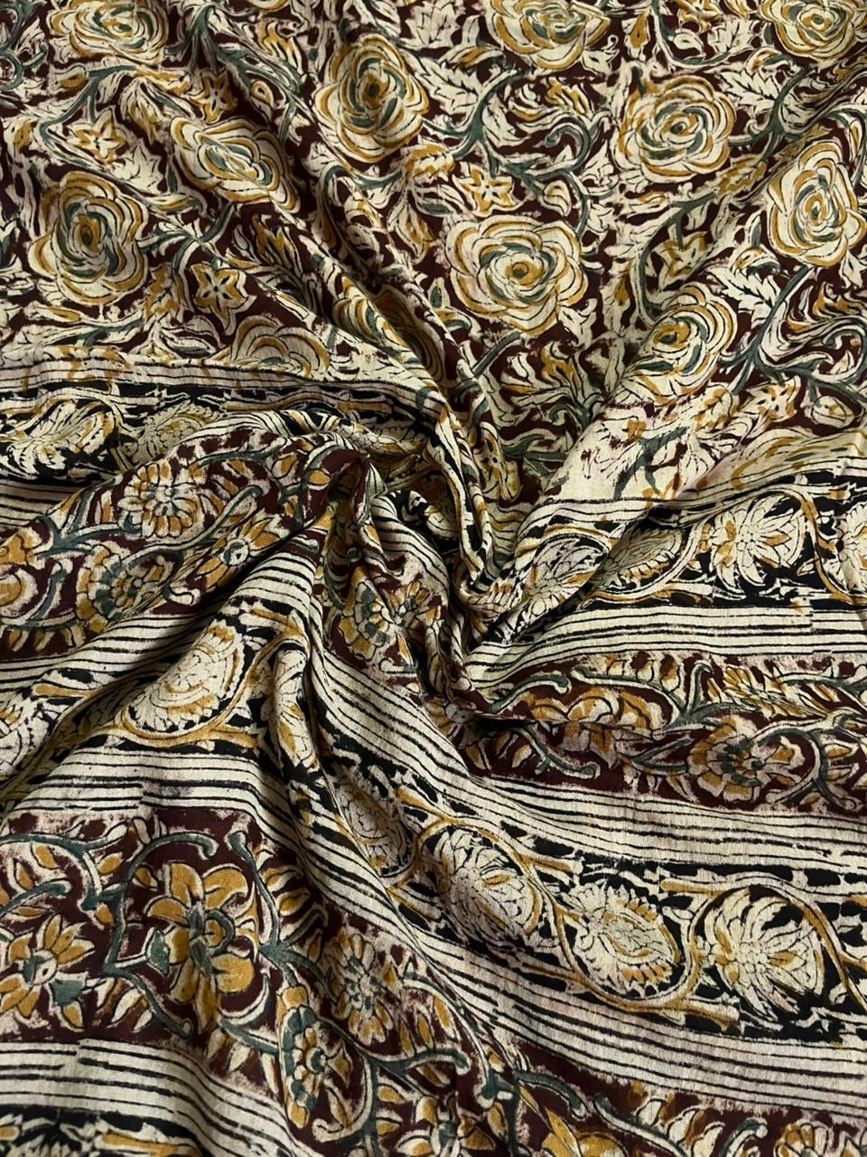 Traditional Kalamkari Unstitched 3PC Dress Material in Pesara Green Colour | Cotton Ethnic Fabric