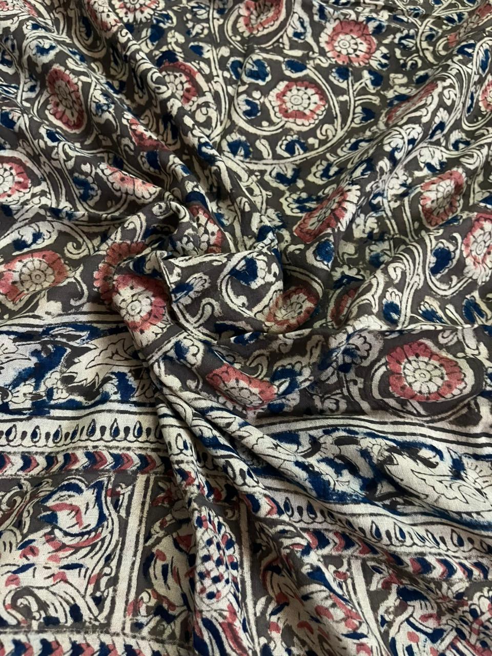 Traditional Kalamkari Unstitched 3PC Dress Material in Deep Pink Colour | Cotton Ethnic Fabric