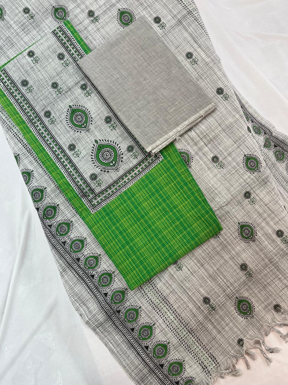 Cotton Dress Material with Green Color