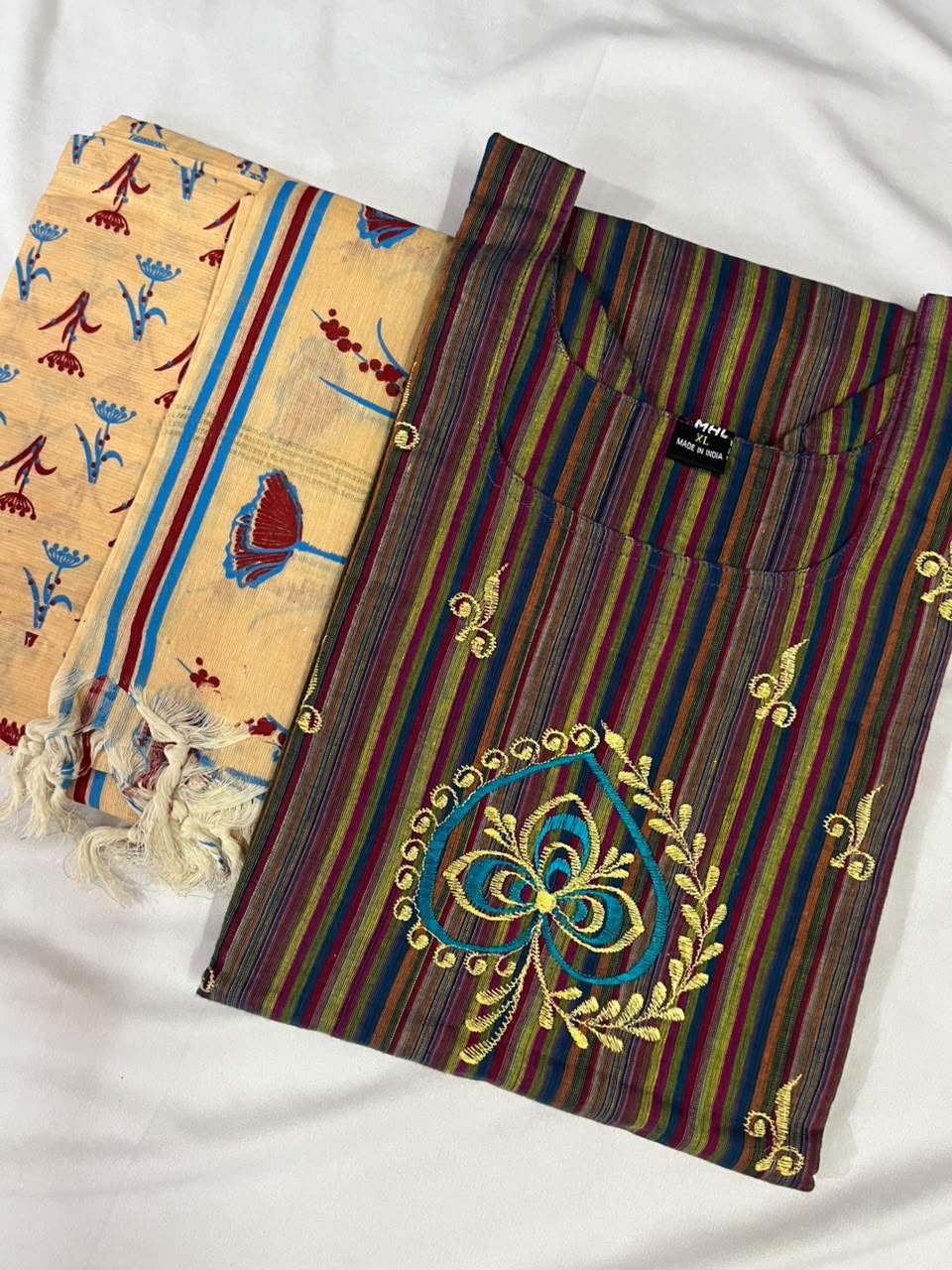 Premium Multicolor Cotton 3PC Kurti Set with Embroidered Design | Ready to Wear