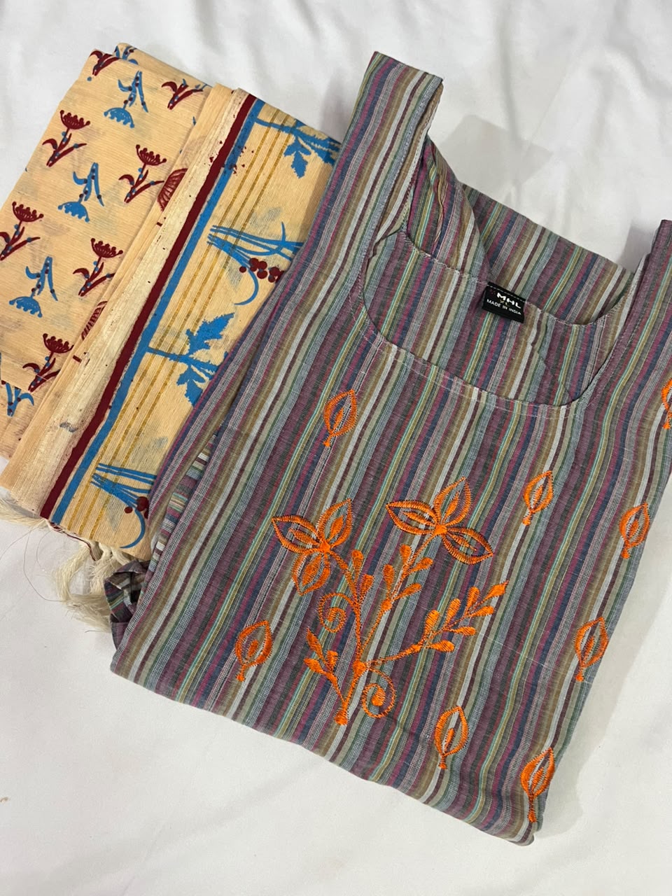 Premium Multicolor Cotton 3PC Kurti Set with Embroidered Design | Ready to Wear