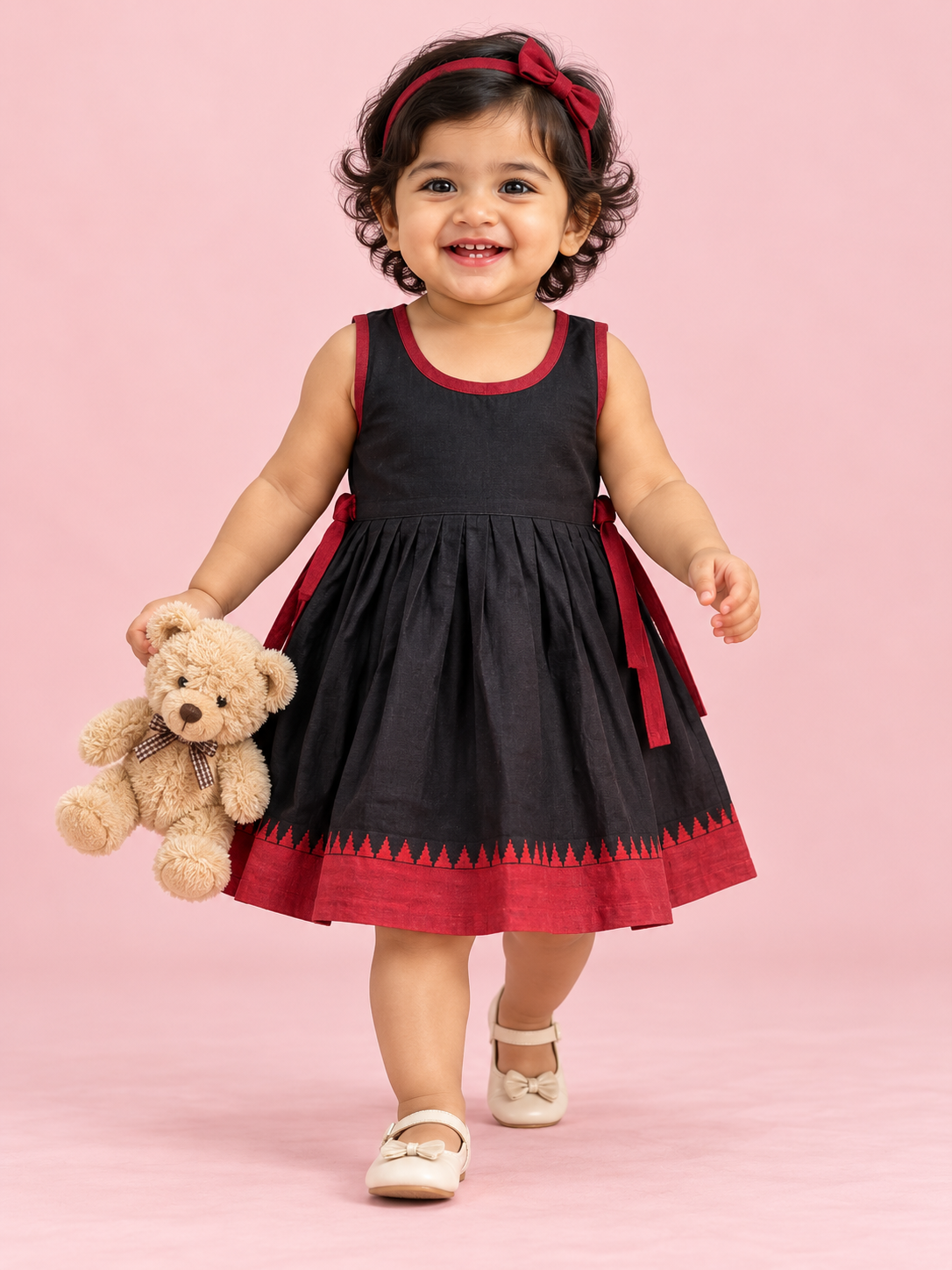 Black & Red Temple Border Baby Frock for Girls – 1 to 3 Years – photo 1