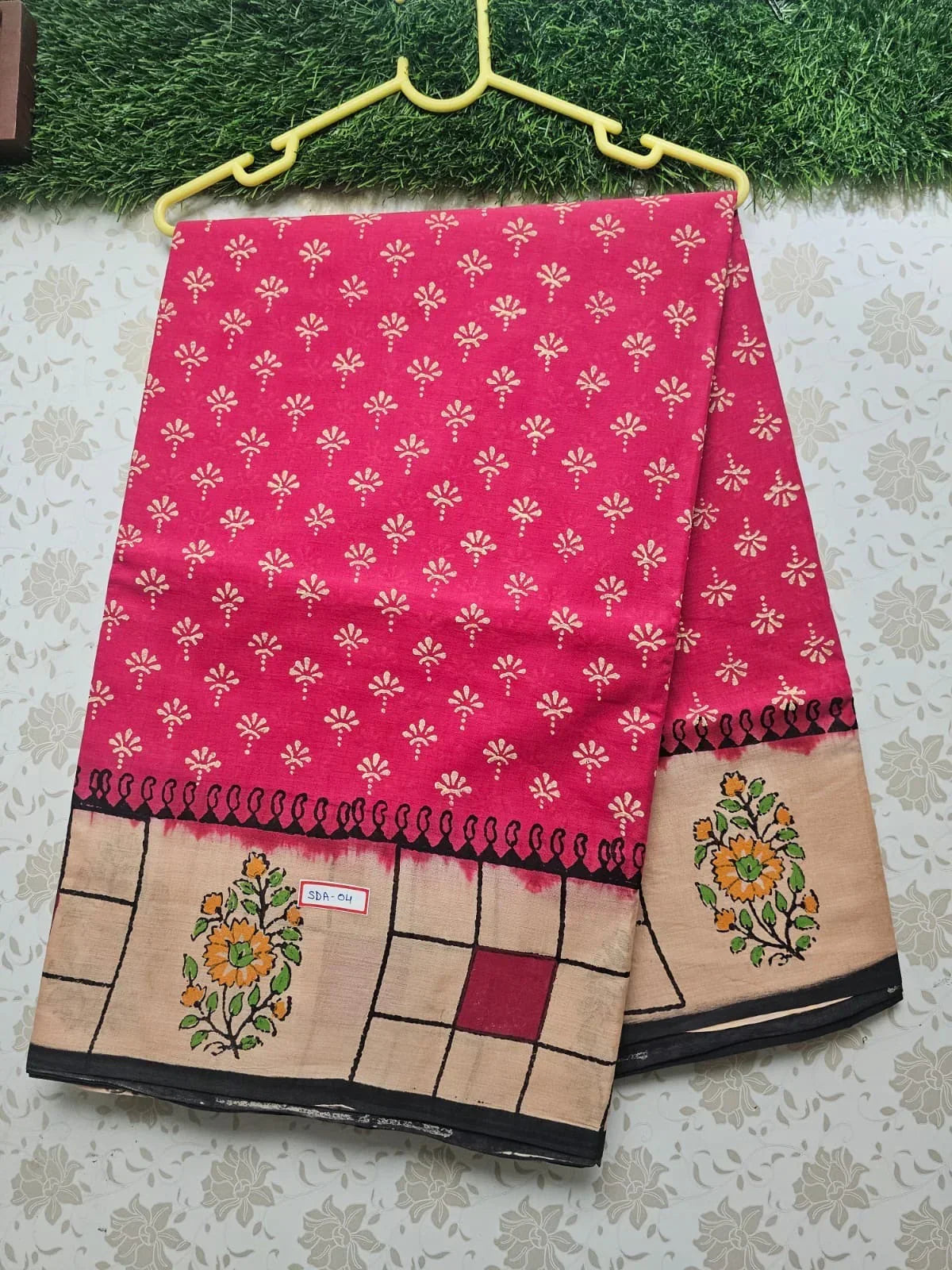 Vasundhara 120count Printed Cotton Saree with Pink colour