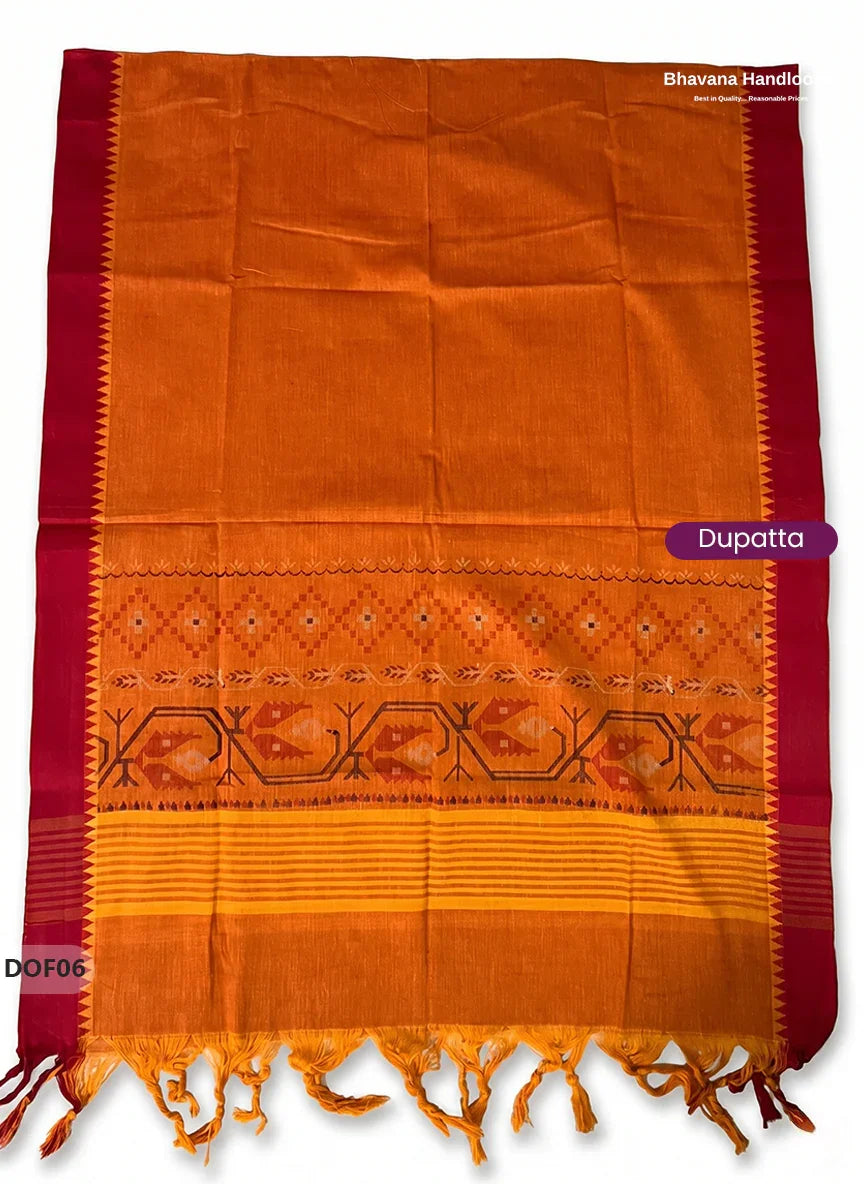 Mangalagiri Handloom Printed Cotton Kurti Set Tomato Red Colour with Elastic Bottom | Ready-to-Wear Ethnic Wear