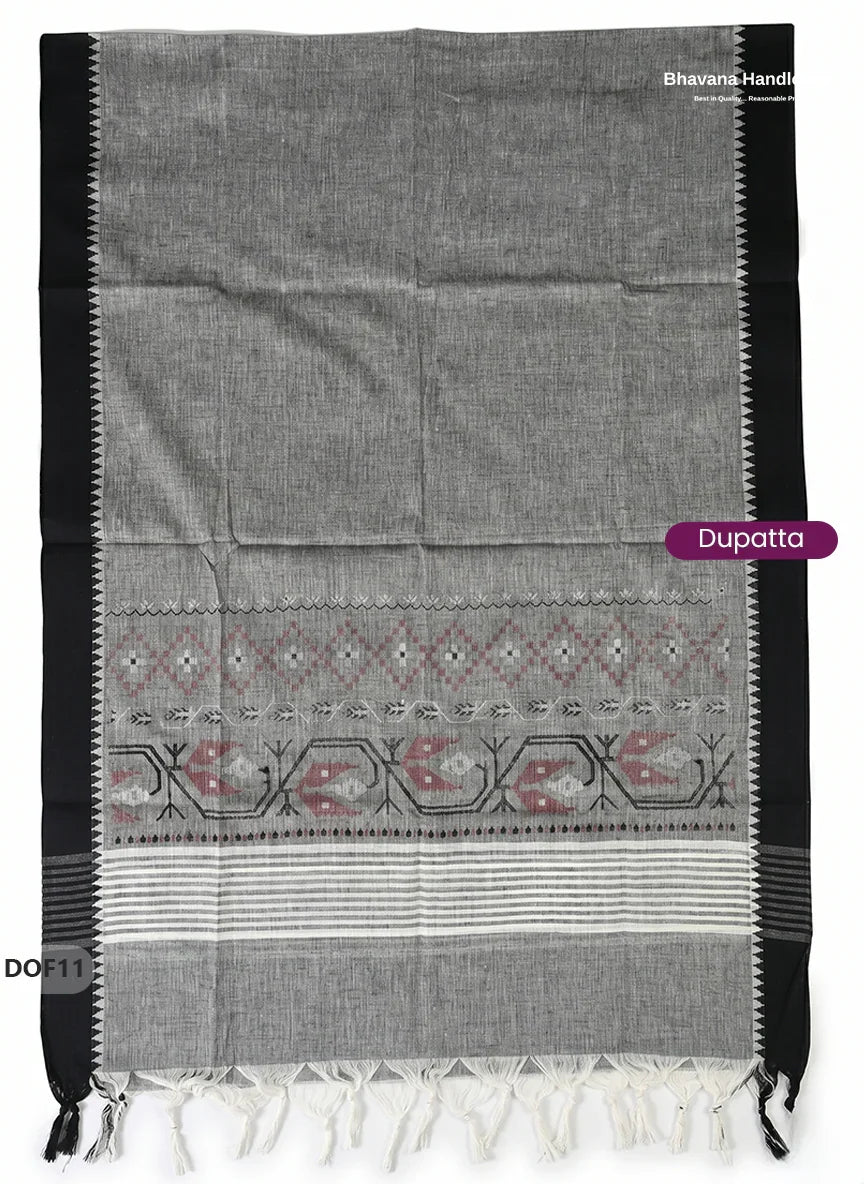 Mangalagiri Handloom Printed Cotton Kurti Set Black Colour with Elastic Bottom | Ready-to-Wear Ethnic Wear