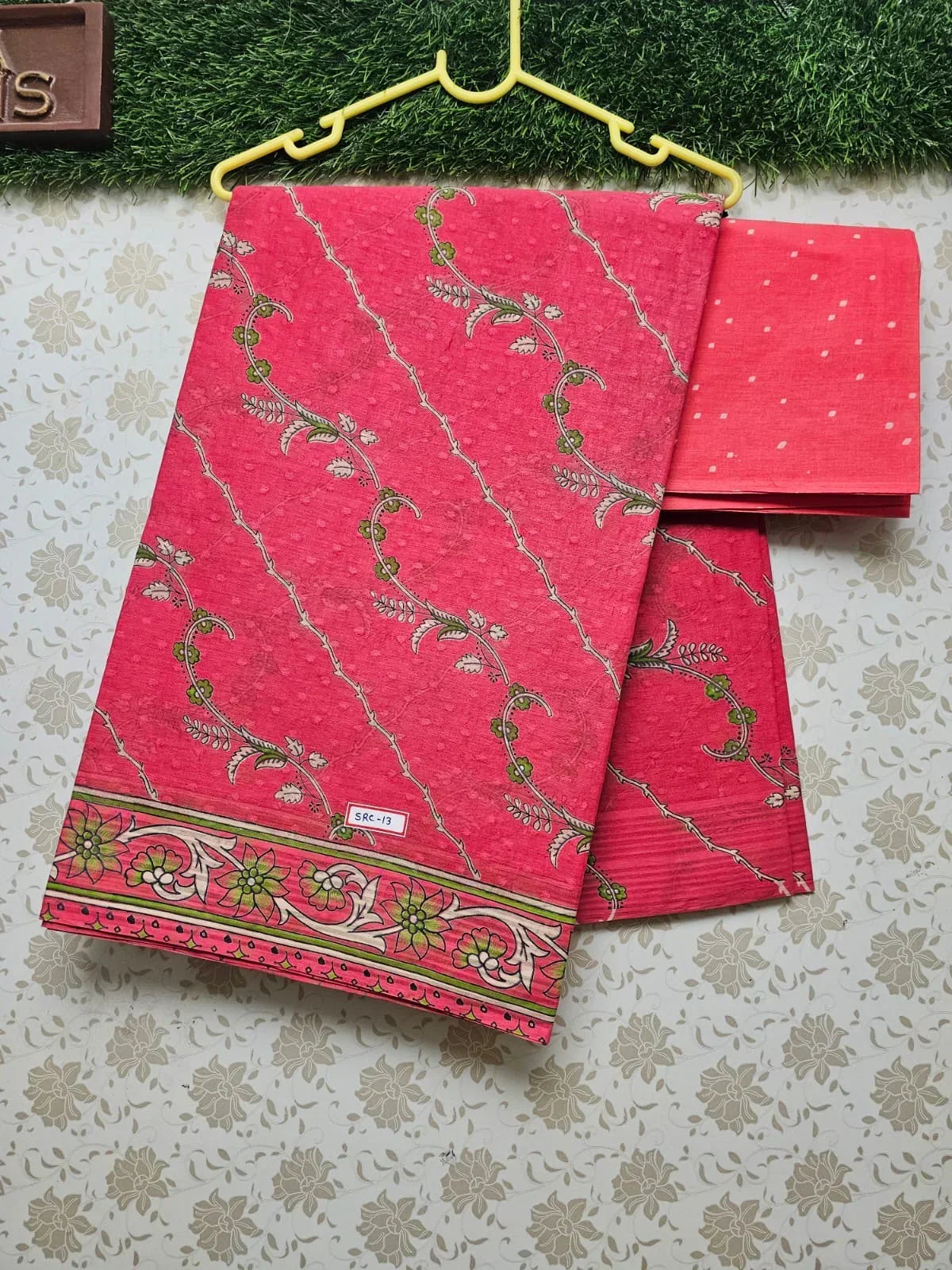 Vasundhara 120count Printed Cotton Saree with Red colour