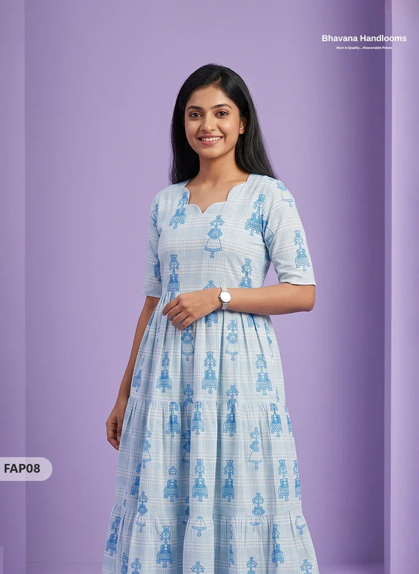 Stylish Malai Cotton Frock in Sky Blue Colour | Breathable Daily Wear
