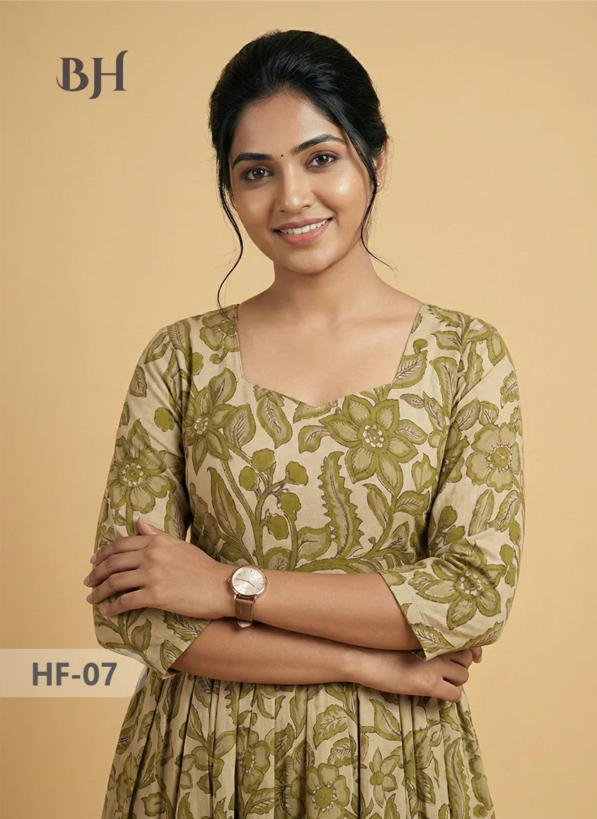 Kalamkari Design Frock – Desert Sand Colour | Handloom Ethnic Wear with Half Lining