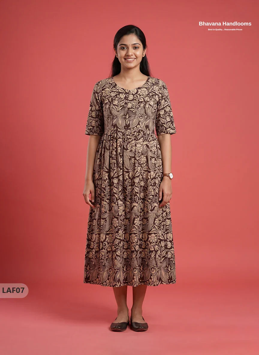 Feeding Frock with Kalamkari Design β Snuff Color | Invisible Zips | Half Lining Maternity Wearb