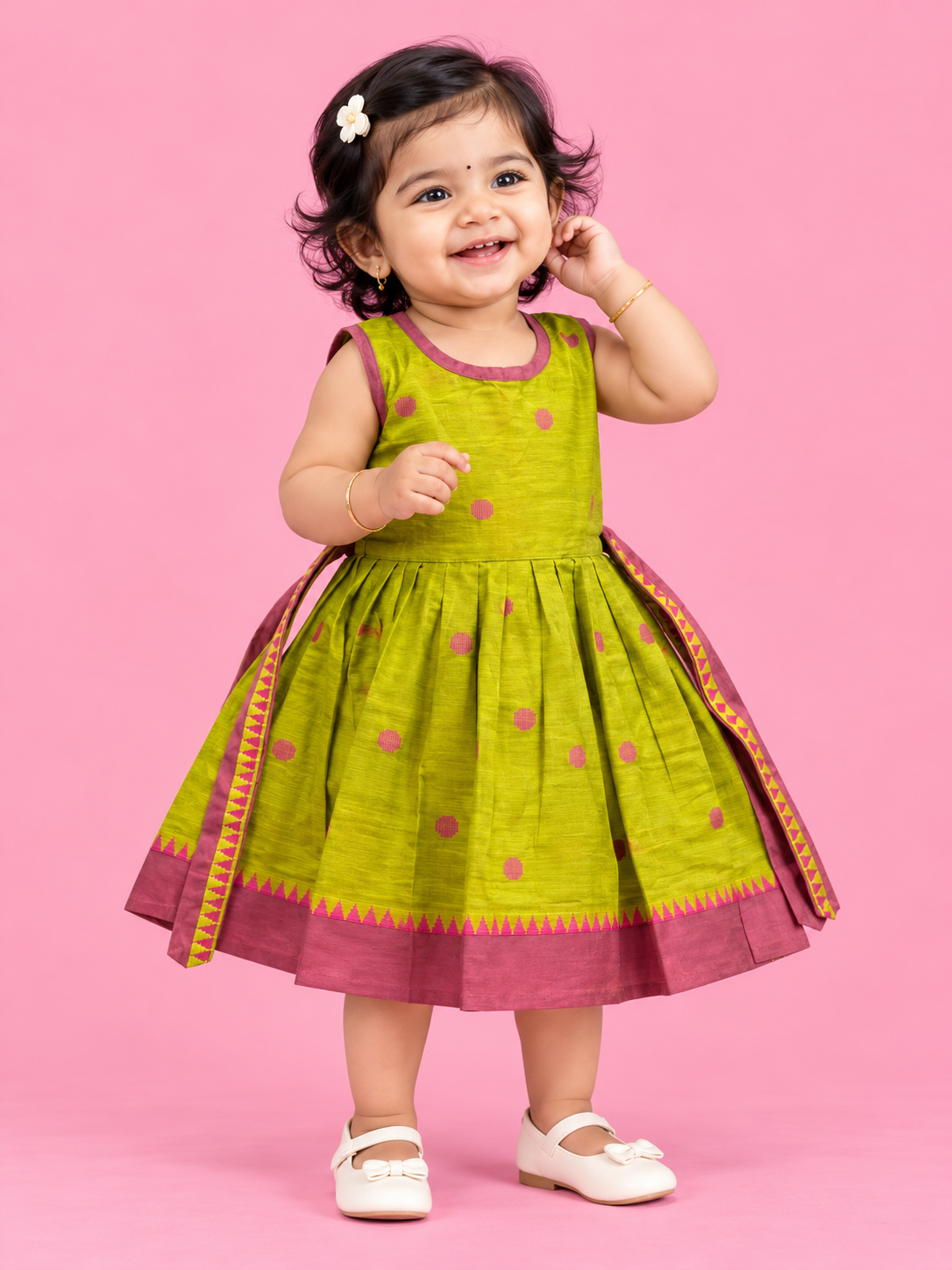 Lime Green Polka Dot Baby Frock for Girls – 1 to 3 Years – photo 1