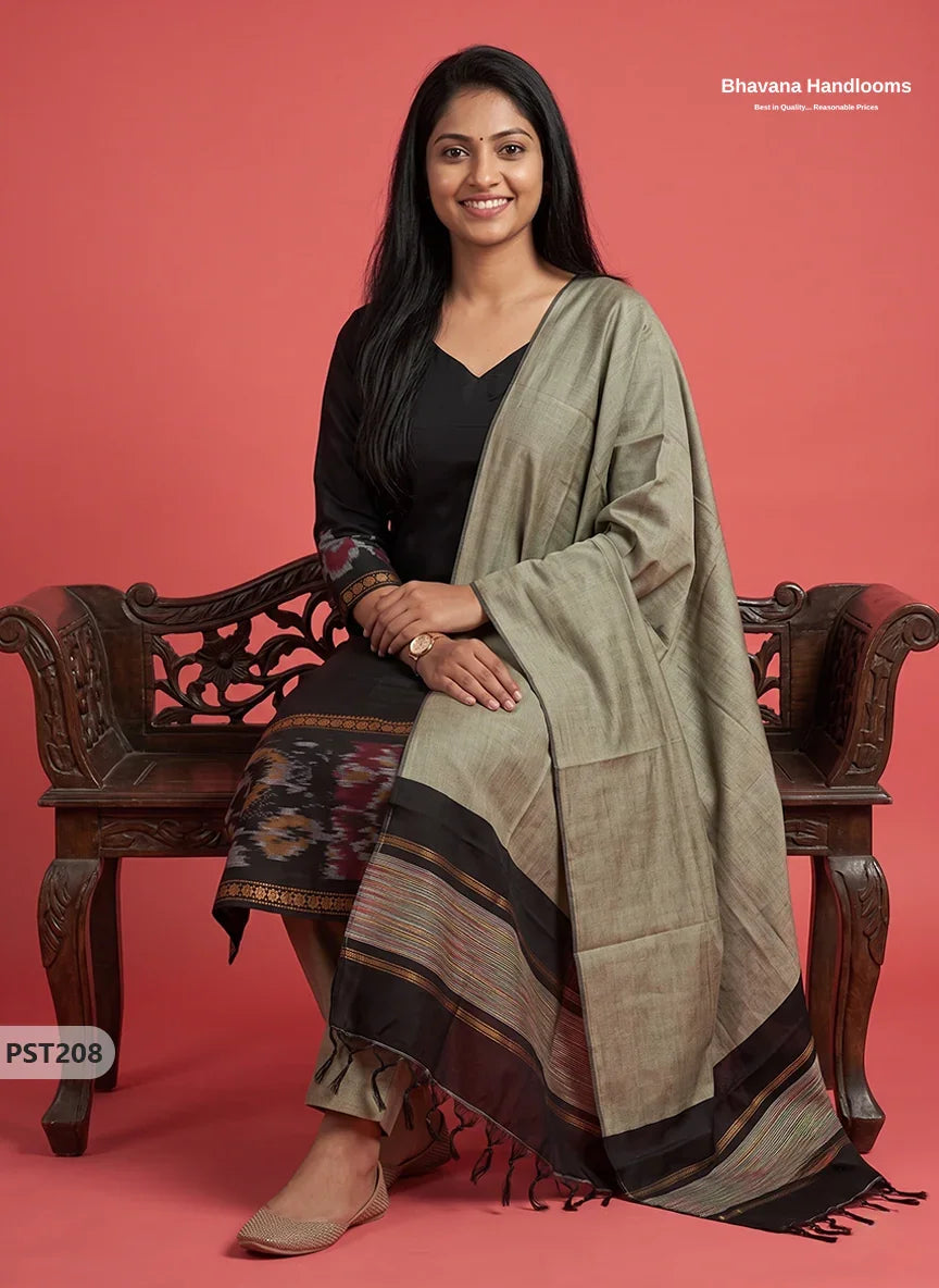 Pochampally Semi Pattu 3PC Kurti Set in Black Colour | Ready-to-Wear Ethnic Wear