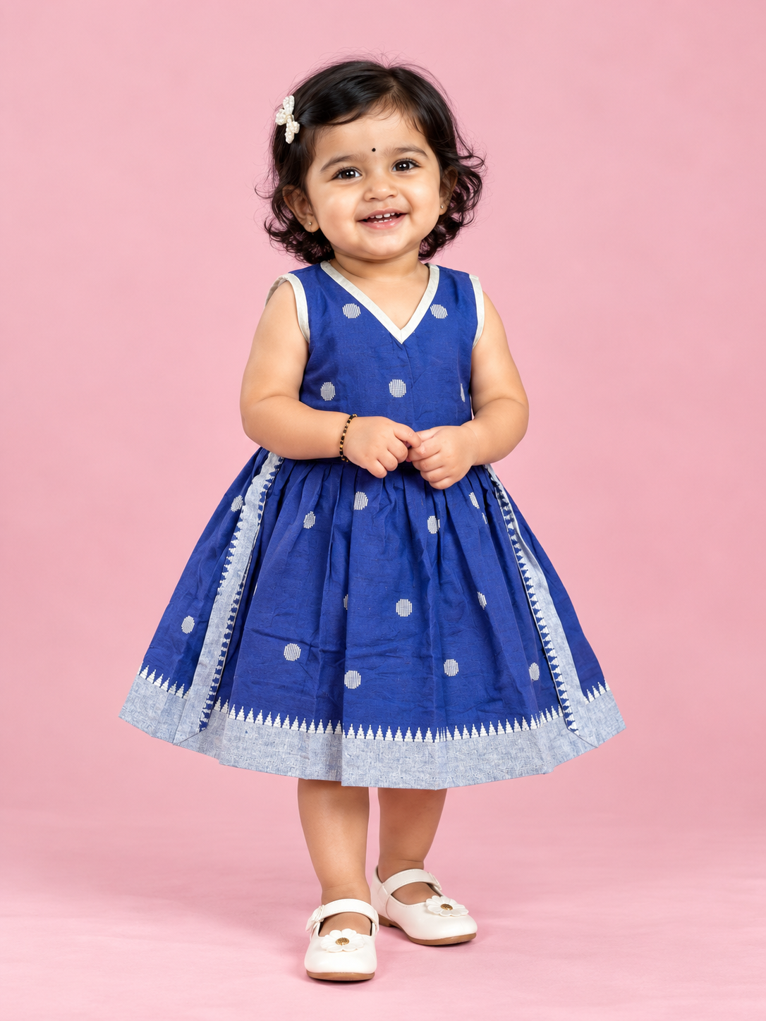 Royal Blue Polka Dot Baby Frock for Girls – 1 to 3 Years – photo 1