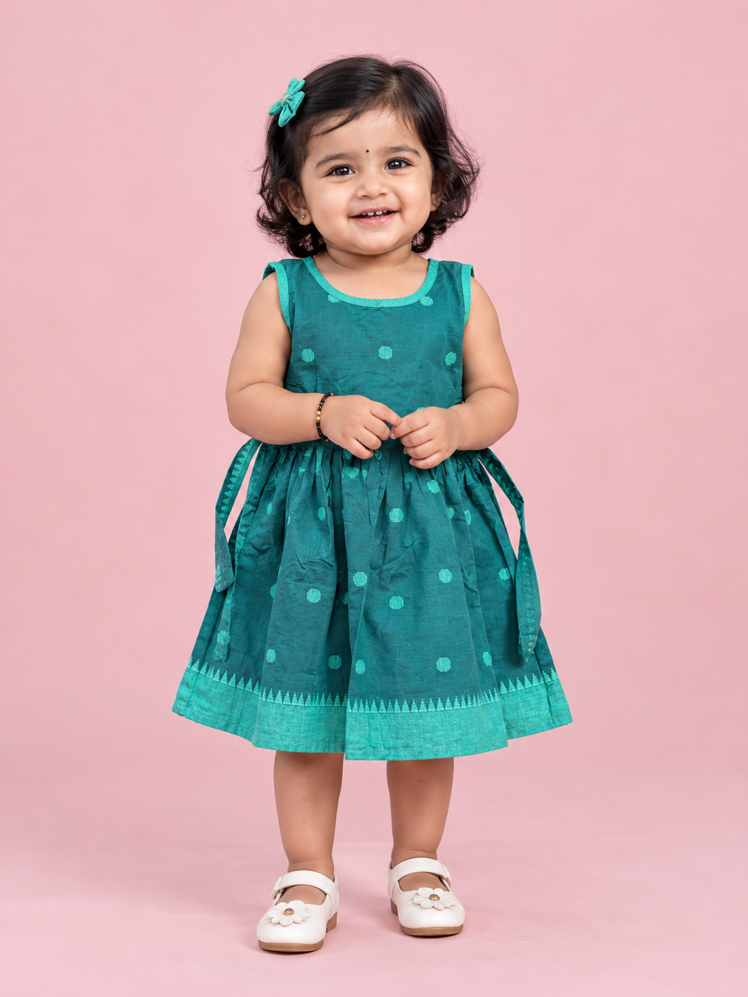 Teal Polka Dot Baby Frock for Girls – 1 to 3 Years – photo 1
