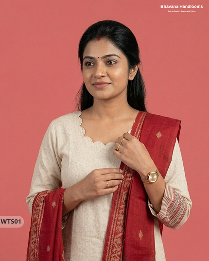 Stylish Handloom Jacquard 3PC Kurti Set with Printed Dupatta & Half White Kurti