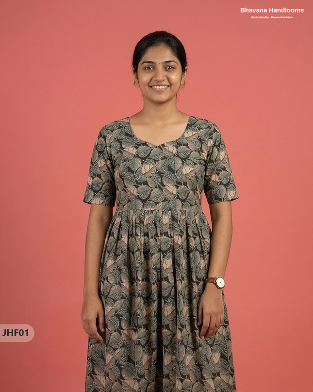 Kalamkari Design Frock – Black Colour | Handloom Ethnic Wear with Half Lining