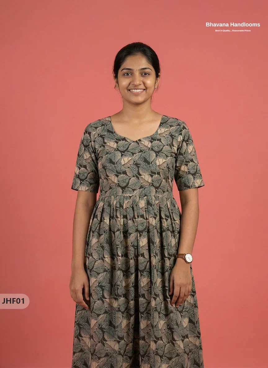 Kalamkari Design Frock – Black Colour | Handloom Ethnic Wear with Half Lining