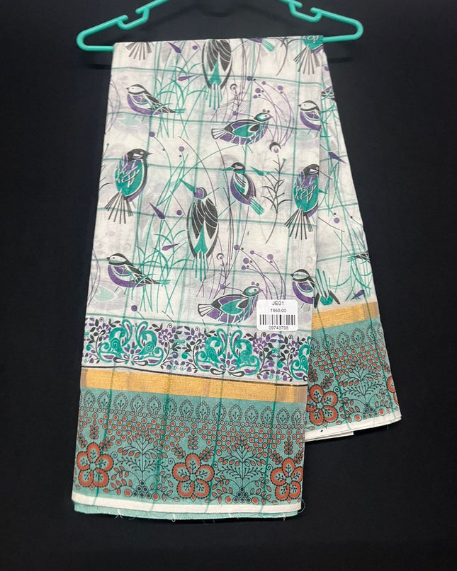 Chirala cotton saree half white shade and printed blouse