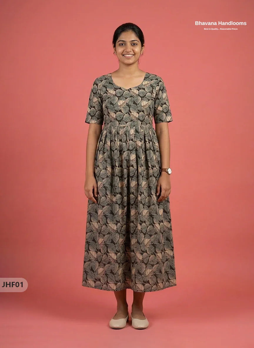 Kalamkari Design Frock – Black Colour | Handloom Ethnic Wear with Half Lining