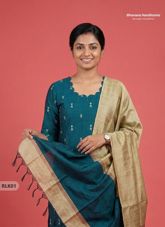 Raw Silk 2PC Set in Dark Green Colour | Top & Dupatta Only Ethnic Wear