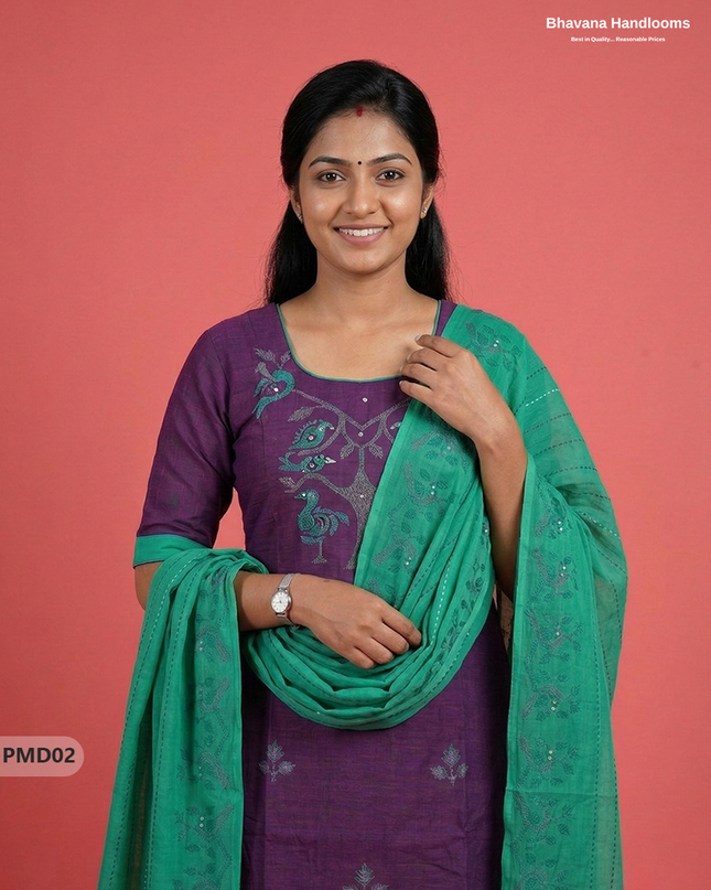 Premium Violet Kurti Set with Birds Print & Mirror Finishing | Ready-to-Wear