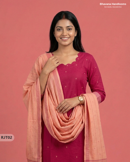 Premium Handloom Woveen 3PC Kurti Set with Handloom Dupatta | Pink Colour Ethnic Wear