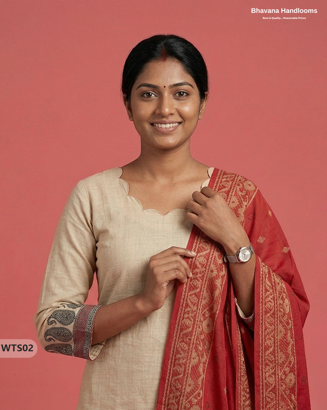 Stylish Handloom Jacquard 3PC Kurti Set with Printed Dupatta & Half White Kurti