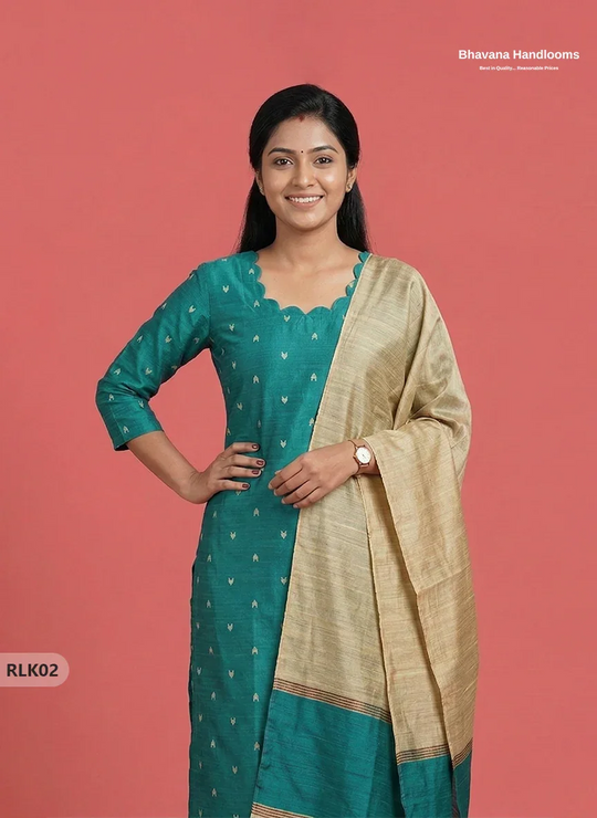 Raw Silk 2PC Set in Parrot Green Colour | Top & Dupatta Only Ethnic Wear