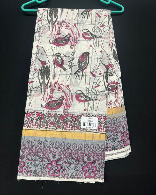 Chirala cotton saree half white shade and printed blouse