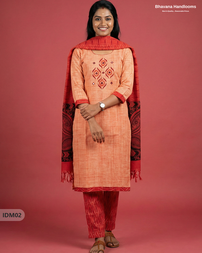Premium Ikkat Kalamkari Printed Ready-to-Wear Dress in Orange | Full Length Lining