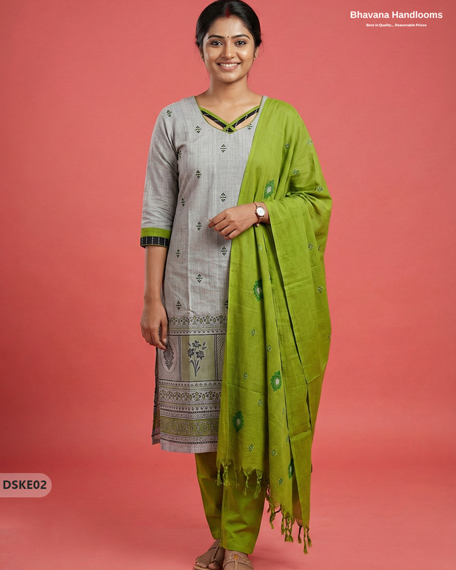 Stylish Grey Green Designer Kurti Set | 3Pc Ready-to-Wear Outfit