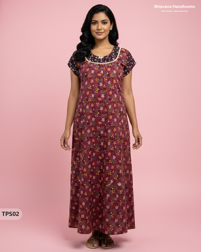 Cotton Printed Nighties | Comfortable Free Size Nightwear for Women
