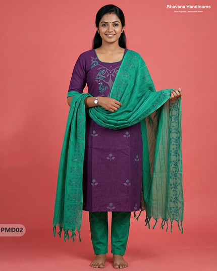 Premium Violet Kurti Set with Birds Print & Mirror Finishing | Ready-to-Wear