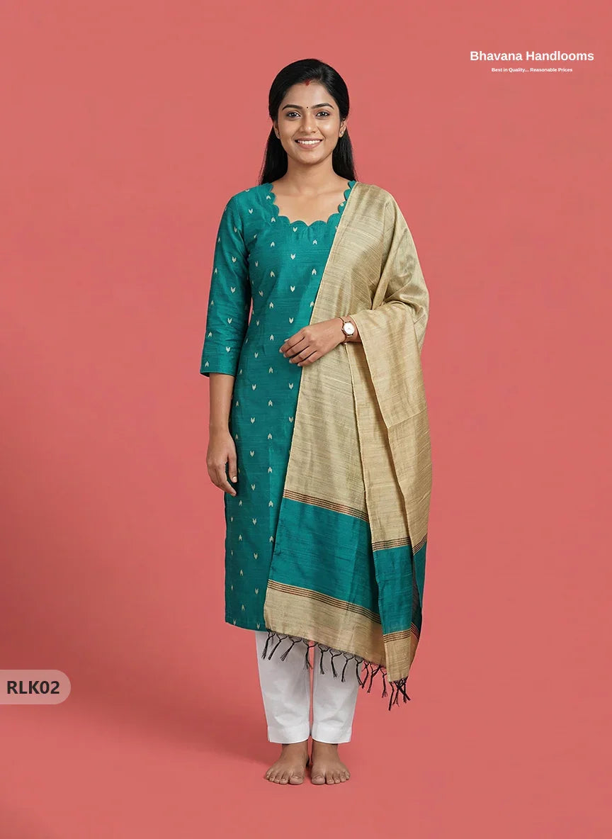 Raw Silk 2PC Set in Parrot Green Colour | Top & Dupatta Only Ethnic Wear