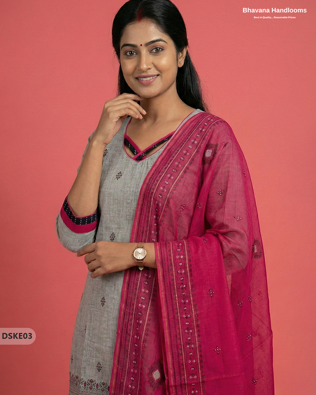 Stylish Grey Pink Designer Kurti Set | 3Pc Ready-to-Wear Outfit
