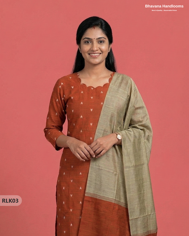 Raw Silk 2PC Set in Orange Colour | Top & Bottom Only Ethnic Wear