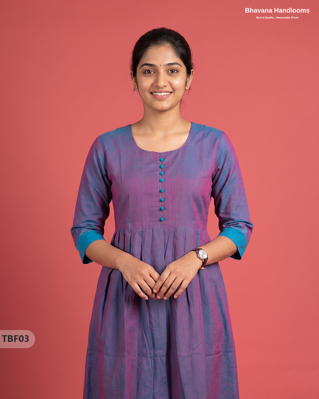 Premium Mangalagiri Temple Border Frock with Potli Balls | Lavender purple with blue undertonesColour | Half Lining