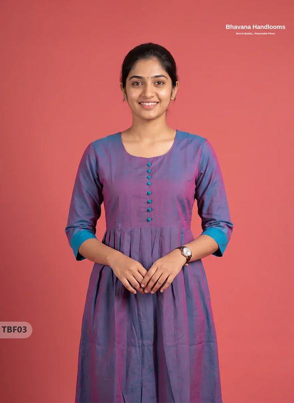 Premium Mangalagiri Temple Border Frock with Potli Balls | Lavender purple with blue undertonesColour | Half Lining