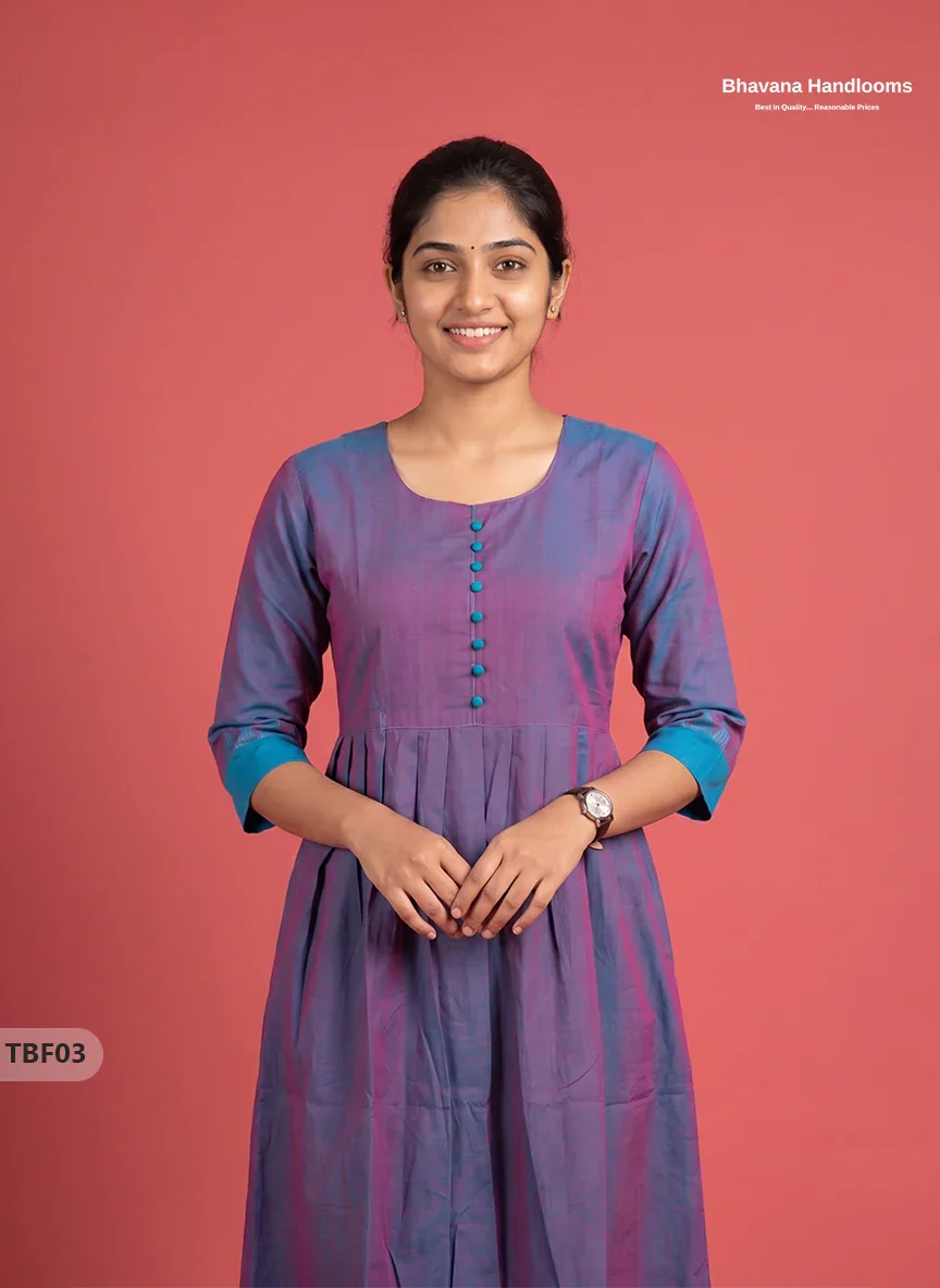 Premium Mangalagiri Temple Border Frock with Potli Balls | Lavender purple with blue undertonesColour | Half Lining
