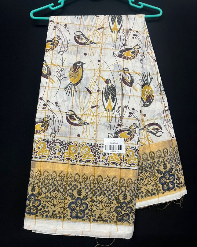 Chirala cotton saree half white shade and printed blouse