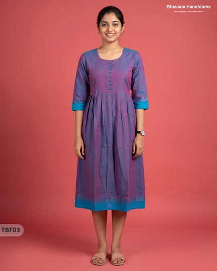 Premium Mangalagiri Temple Border Frock with Potli Balls | Lavender purple with blue undertonesColour | Half Lining