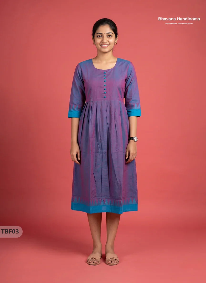 Premium Mangalagiri Temple Border Frock with Potli Balls | Lavender purple with blue undertonesColour | Half Lining