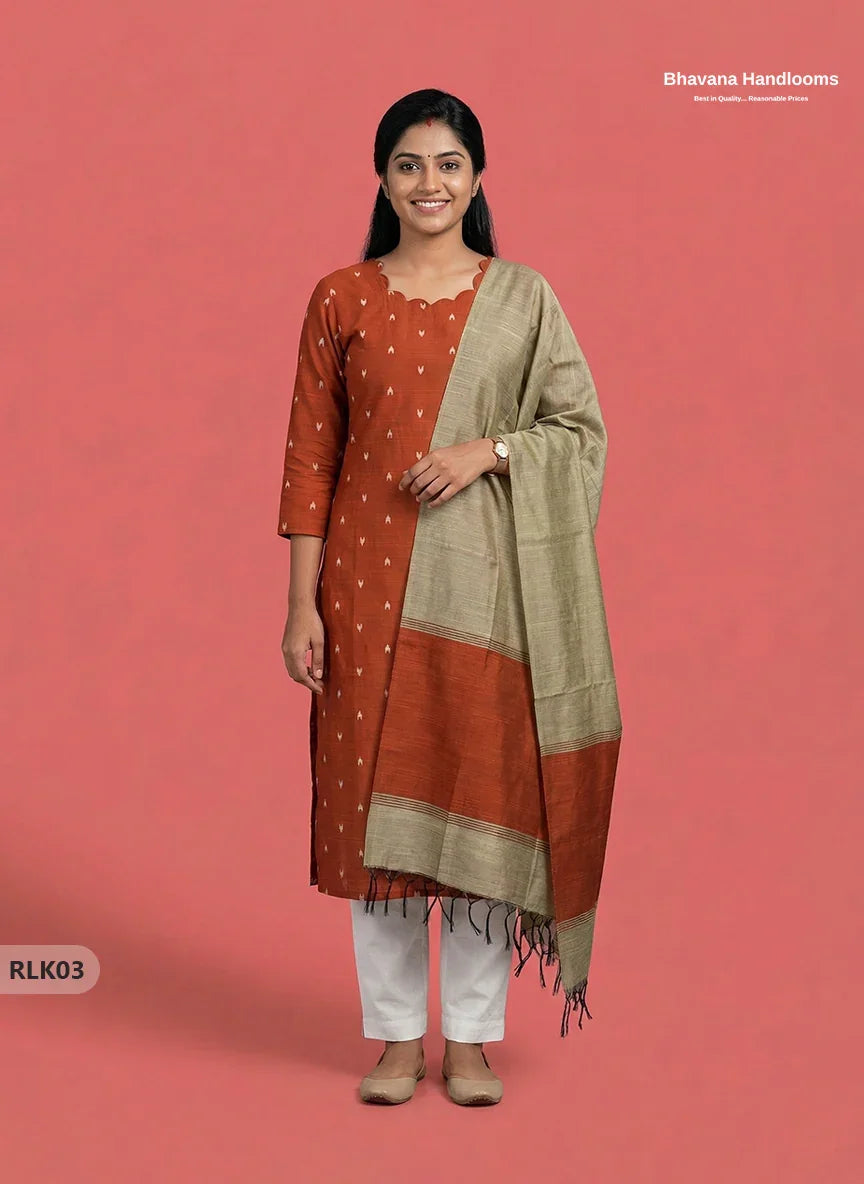 Raw Silk 2PC Set in Orange Colour | Top & Dupatta Only Ethnic Wear