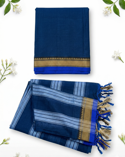 Traditional wear Narayanpet Mercerised cotton dress material with Blue colour