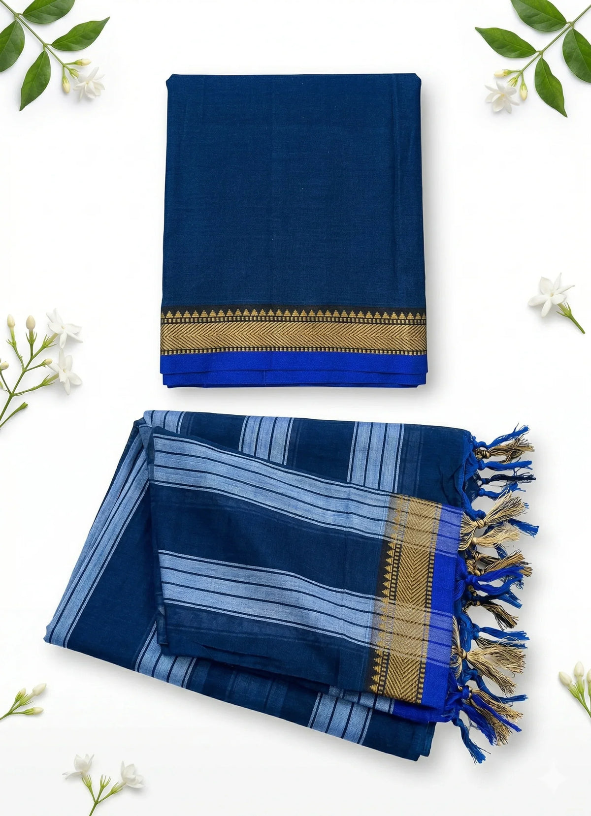 Traditional wear Narayanpet Mercerised cotton dress material with Blue colour