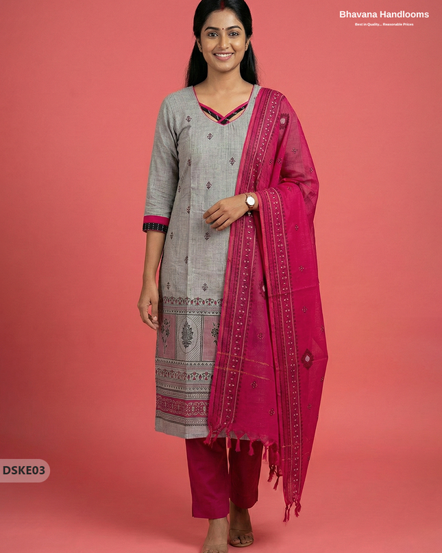 Stylish Grey Pink Designer Kurti Set | 3Pc Ready-to-Wear Outfit
